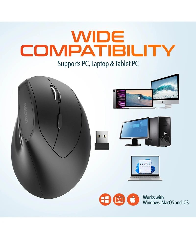 Delton S12P Vertical Wireless Mouse, 2.4G Connection (DMERGS12P-wb)