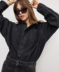 Good American Women's Collared Denim Shirt Dress, Regular and Plus
