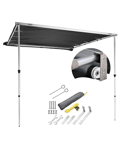Yescom Semi-Automatic Retractable 6.6'x8.4' Vehicle Awning with Blackout Coating Motor Car Side Roof Rack Overlanding Sun Shade for Outdoor Camping Tr