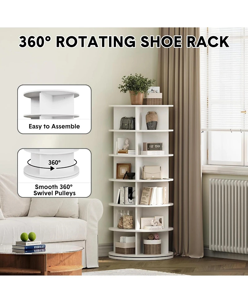 Rotating Shoe Rack Tower, 360° Spinning Shoe Organizer Rotating Shelf, Space-Saving Large Capacity Storage Round Carousel,Bookshelf, Handbag Hold