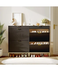 gaomon Wave Design Shoe Cabinet with 2 Flip Drawers, a Drawer,Wooden Shoe Organizer with Large Capacity, Hidden Shoe Racks for Entryway, Black