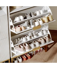 gaomon Narrow Shoe Cabinet Storage for Entryway, Modern Fluted Shoe Rack Organizer with 2 Flip Drawers and an Open Shelf for Hallway, Living Room, Whi