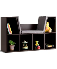 Costway 6 Cubby Kid Storage Cabinet Cushioned Bookcase Multi-Purpose Reading Shelf