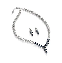 Sohi Women's Blue Stone Leaf Necklace And Earrings (Set Of 2)