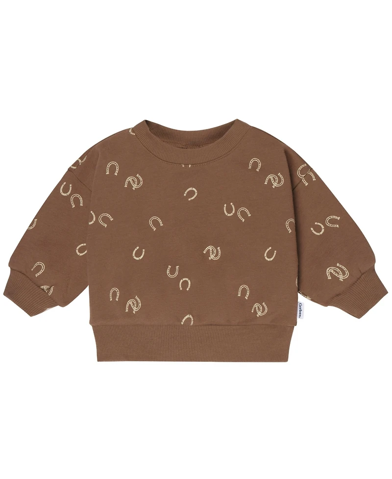 Gerber Baby Boys 2-Piece Fleece Outfit Set, Brown Horseshoe, 0-3 Months