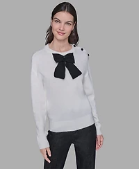 Karl Lagerfeld Paris Women's Big Bow Applique Long Sleeve Sweater