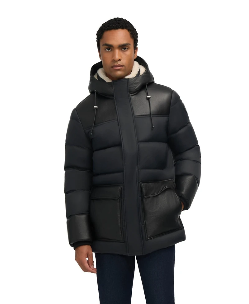 Pajar Men's Men s Wolf Mix Media Faux Shearling Parka Puffer with Fixed Hood