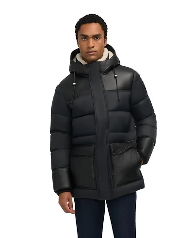 Pajar Men's Men s Wolf Mix Media Faux Shearling Parka Puffer with Fixed Hood