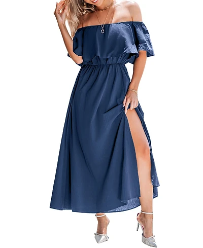 Cupshe Women's Off Shoulder Bodice Slit Hem Maxi Beach Dress