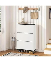 Shoe Cabinet, Shoe Storage Cabinet with 3 Flip Drawers, 47 in Tall Freestanding Shoes Organizer with Legs, Farmhouse Narrow Shoe Rack, Slim Shoe Cabin
