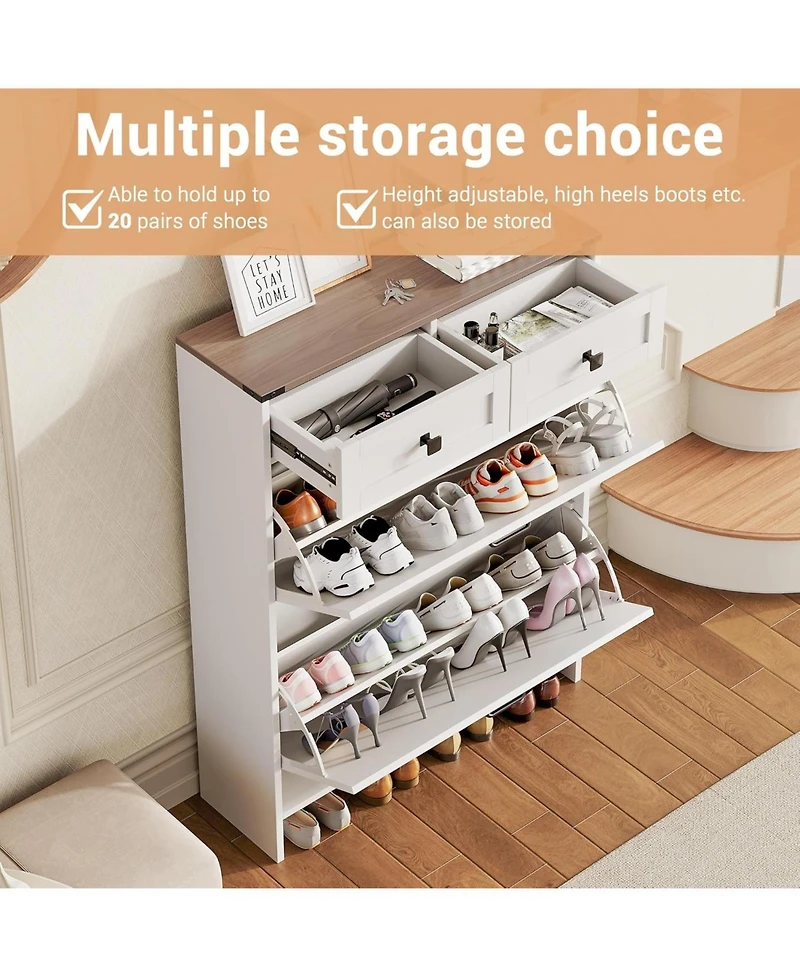 gaomon Shoe Storage Cabinet, Modern Slim Shoe Cabinet with 2 Flip Drawers and 2 Drawers, Freestanding Shoe Organizer with Anti-Tipping Device for Foye