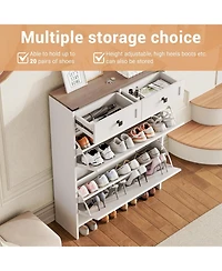 gaomon Shoe Storage Cabinet, Modern Slim Shoe Cabinet with 2 Flip Drawers and 2 Drawers, Freestanding Shoe Organizer with Anti-Tipping Device for Foye