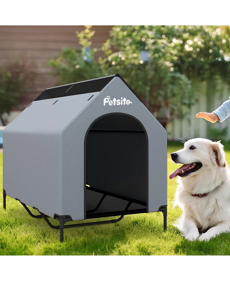 Gymax 52'' Elevated Dog House for Small Breeds Large Pet House w/ Ventilated Windows