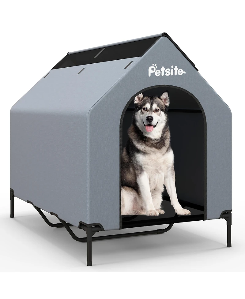 Gymax 52'' Elevated Dog House for Small Breeds Large Pet House w/ Ventilated Windows