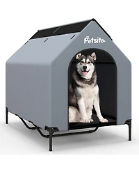 Gymax 52'' Elevated Dog House for Small Breeds Large Pet House w/ Ventilated Windows