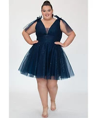 Sydney's Closet Sparkle Tulle Navy Blue Cocktail Party Dress with Bows