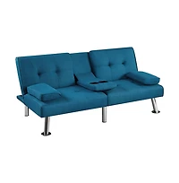 Yaheetech Fabric Upholstered Convertible Futon Sofa Bed Aqua Blue