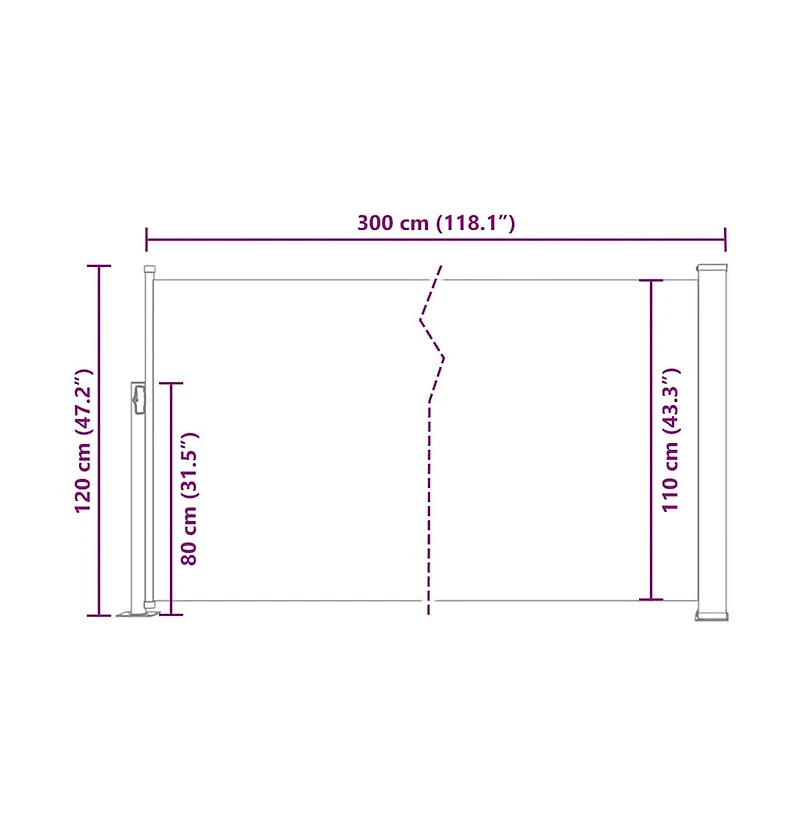 vidaXL Side Awning Black Steel frame, 100% polyester with Pu coating