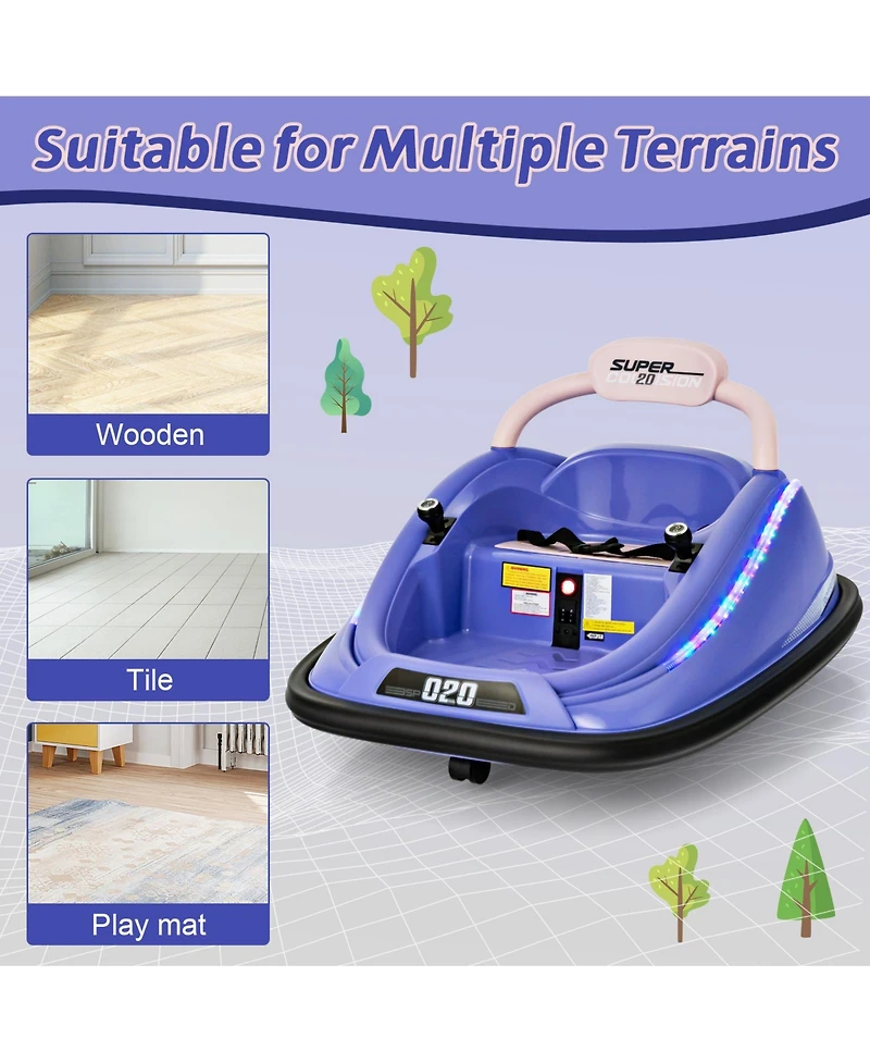 12V Kids Bumper Car Ride on Toy with Remote Control and 360 Degree Spin Rotation-Purple