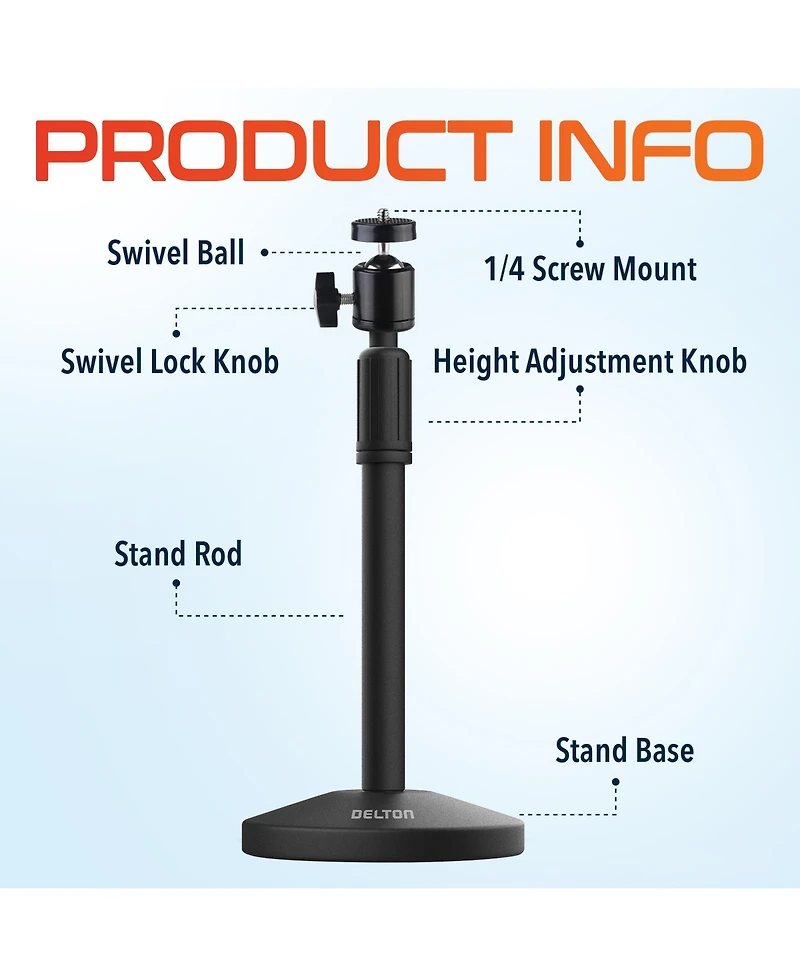 Delton T301 Webcam Stand, Adjustable Height & 360° Swivel (DCT301)