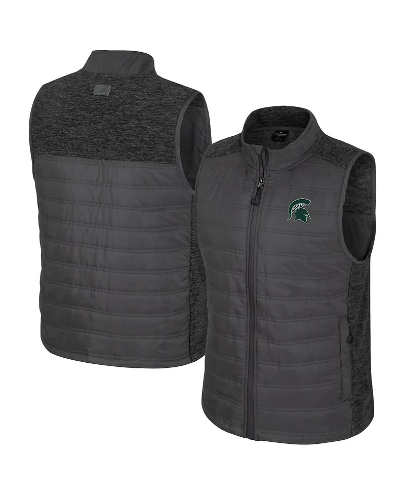 Colosseum Men's Charcoal Michigan State Spartans Nightman Full-Zip Puffer Vest