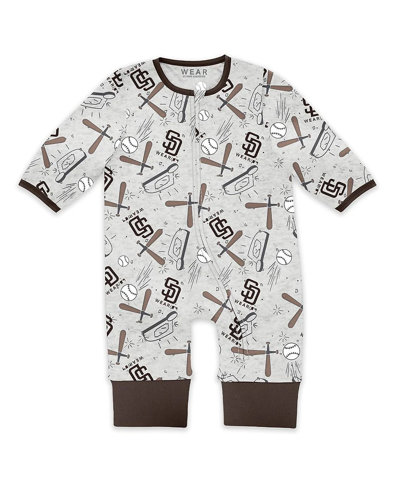 Wear by Erin AndrewsBaby Boys and Girls Heather Gray San Diego Padres Sleep Play Full-Zip Sleeper Bib Set