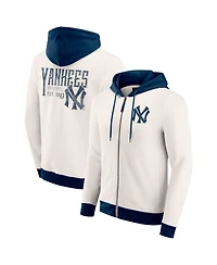 Fanatics Men's Cream New York Yankees Polar Fleece Full-Zip Hoodie