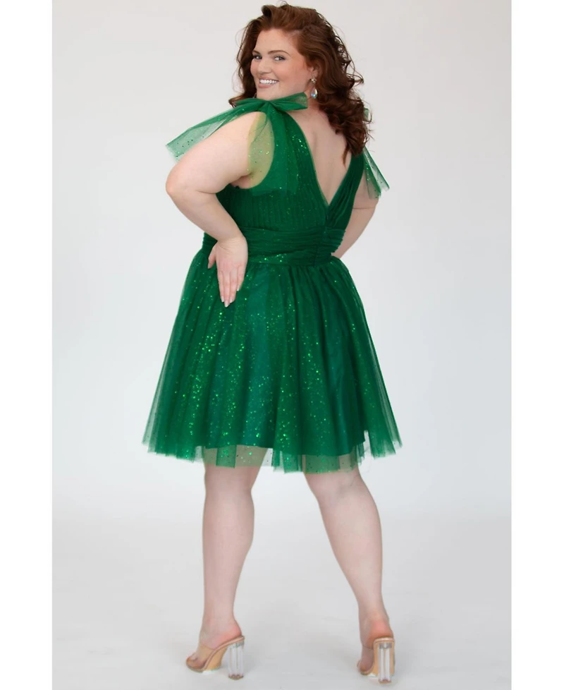 Sydney's Closet Women's Sparkle Tulle Green Cocktail Party Dress with Bows