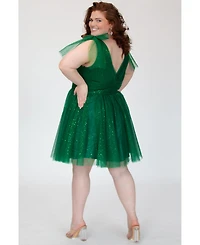 Sydney's Closet Women's Sparkle Tulle Green Cocktail Party Dress with Bows