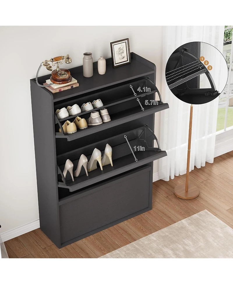gaomon Shoe Cabinet with 3 Flip Drawers, Wooden Shoe Organizer with Adjustable Shelf, Shoe Storage for Entryway, Hidden Shoe Cabinet for Hallway, Blac