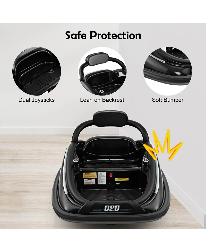 12V Kids Bumper Car Ride on Toy with Remote Control and 360 Degree Spin Rotation-Black