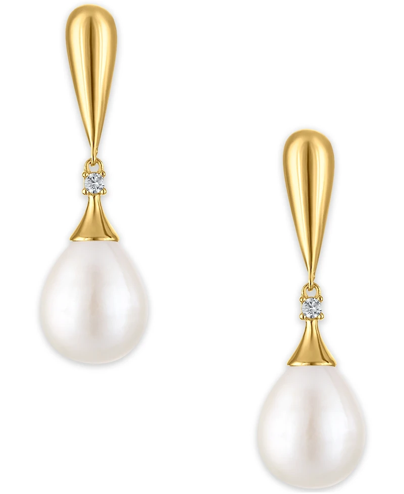 Macy's Cultured Freshwater Pearl and Cubic Zirconia Drop Earring (7.56 ct. t.w.) in 14K Gold over Sterling Silver