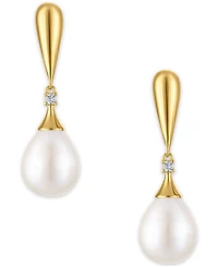 Macy's Cultured Freshwater Pearl and Cubic Zirconia Drop Earring (7.56 ct. t.w.) in 14K Gold over Sterling Silver