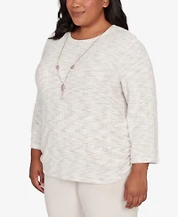 Alfred Dunner Plus Calm Luxe Space Dye Knit Top With Necklace