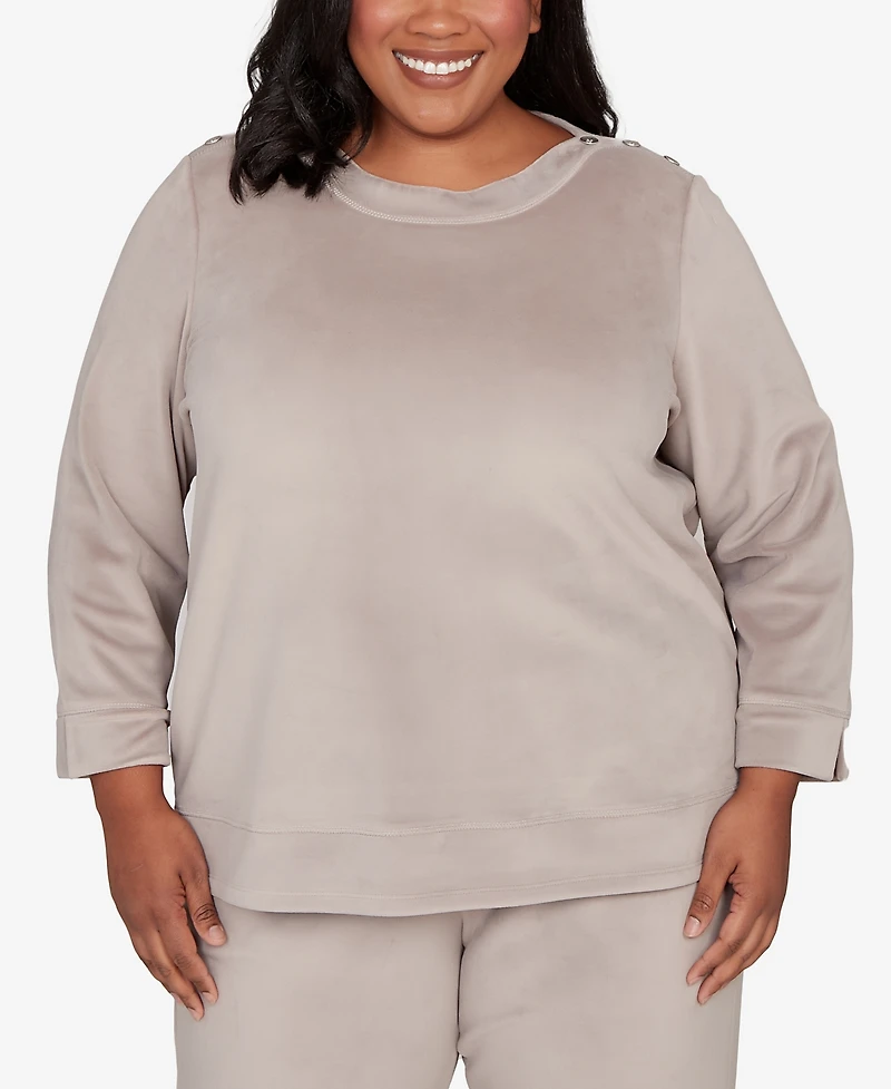 Alfred Dunner Plus Calm Luxe Shoulder Button Top