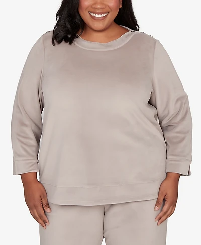 Alfred Dunner Plus Calm Luxe Shoulder Button Top
