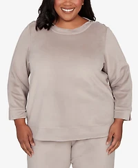 Alfred Dunner Plus Calm Luxe Shoulder Button Top