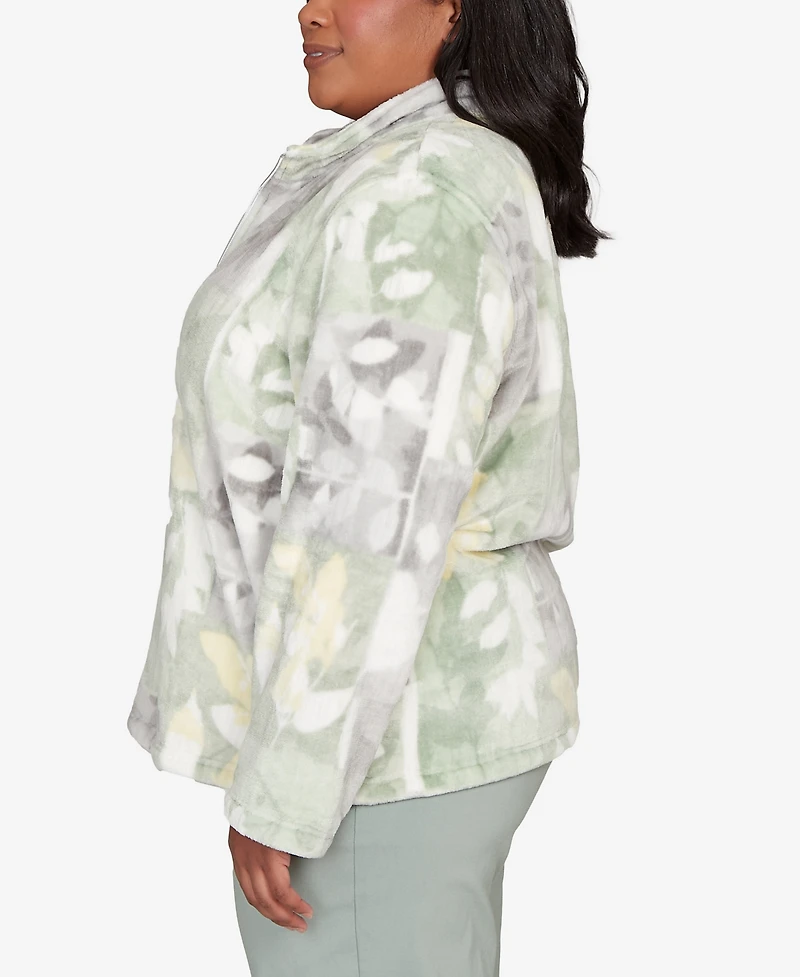 Alfred Dunner Plus Stockbridge Leaf Patchwork Cozy Knit Jacket