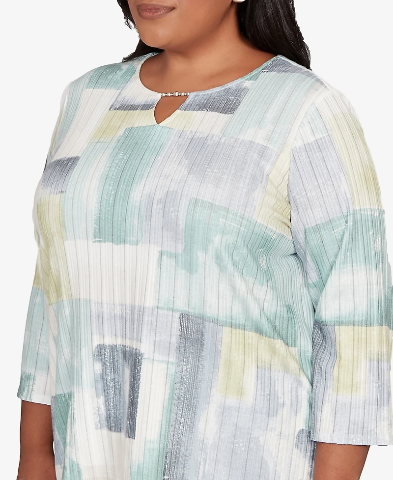 Alfred Dunner Plus Stockbridge Soft Colorblock Rib Texture Knit Top
