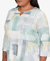 Alfred Dunner Plus Stockbridge Soft Colorblock Rib Texture Knit Top