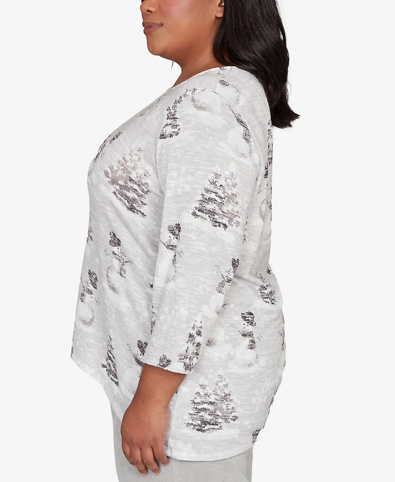 Alfred Dunner Plus Stockbridge Playful Snowmen Scene Knit Top