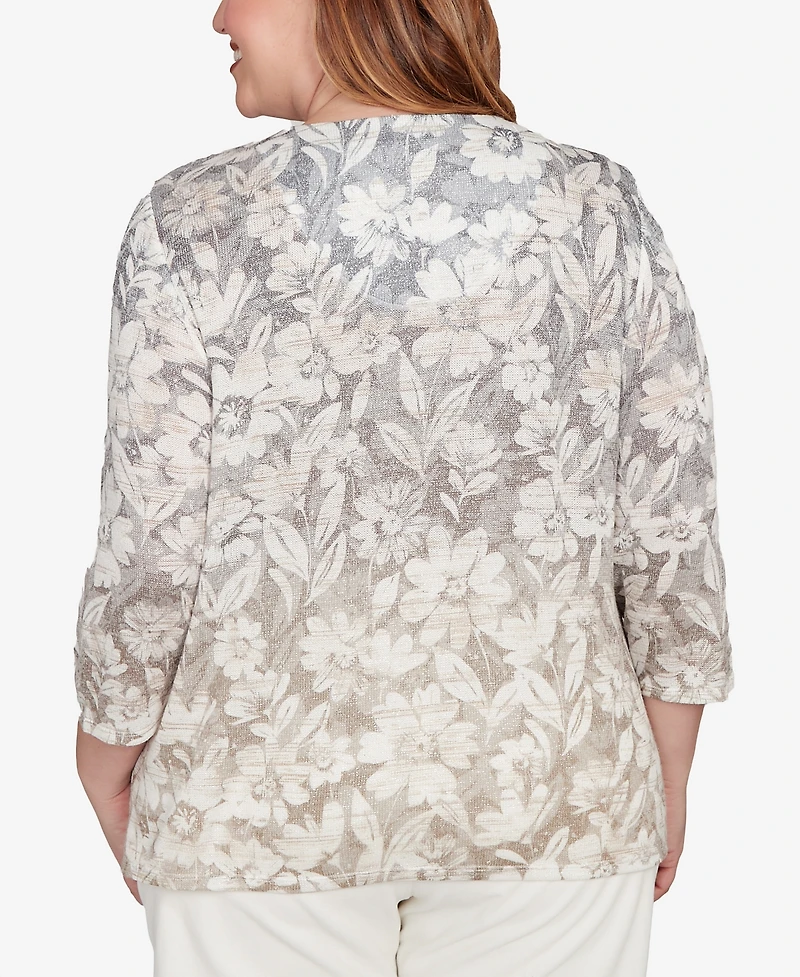 Alfred Dunner Plus Vienna Ombre Floral Knit Top