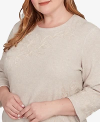Alfred Dunner Plus Vienna Asymmetrical Floral Soutache Knit Top