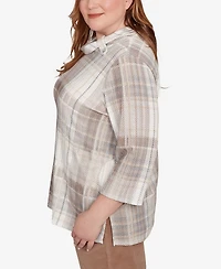 Alfred Dunner Plus Vienna Draped Cowl Neckline Plaid Knit Top