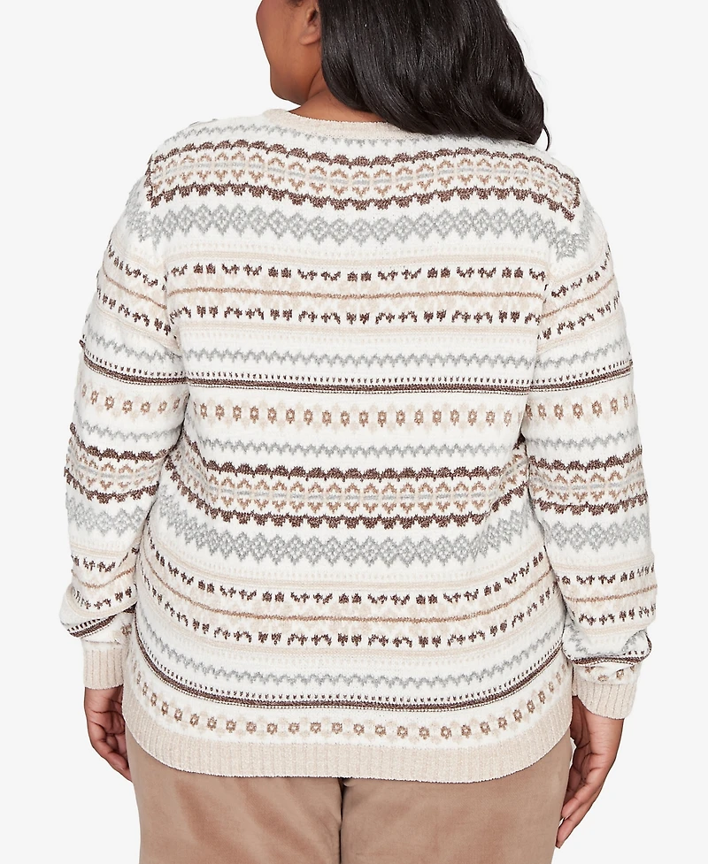 Alfred Dunner Plus Vienna Geometric Biadere Striped Chenille Sweater