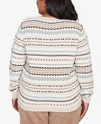 Alfred Dunner Plus Vienna Geometric Biadere Striped Chenille Sweater
