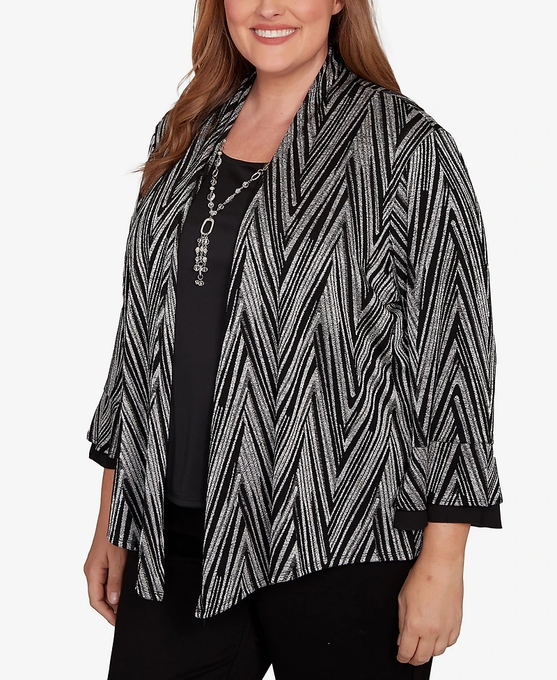 Alfred Dunner Plus Barcelona Metallic Chevron Two One Top With Necklace