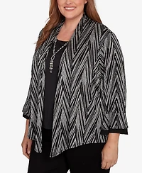 Alfred Dunner Plus Barcelona Metallic Chevron Two One Top With Necklace