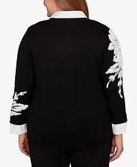 Alfred Dunner Plus Barcelona Dramatic Floral Two One Sweater
