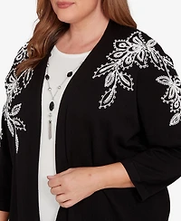 Alfred Dunner Plus Barcelona Floral Soutache Two One Sweater With Necklace